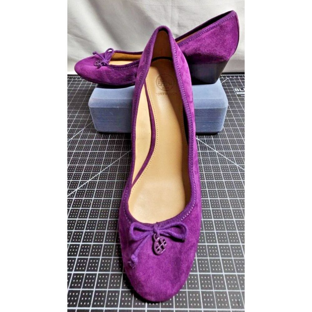TORY BURCH Chelsea 45 shoho lux suede grape purple pump wedge shoes Sz 10M